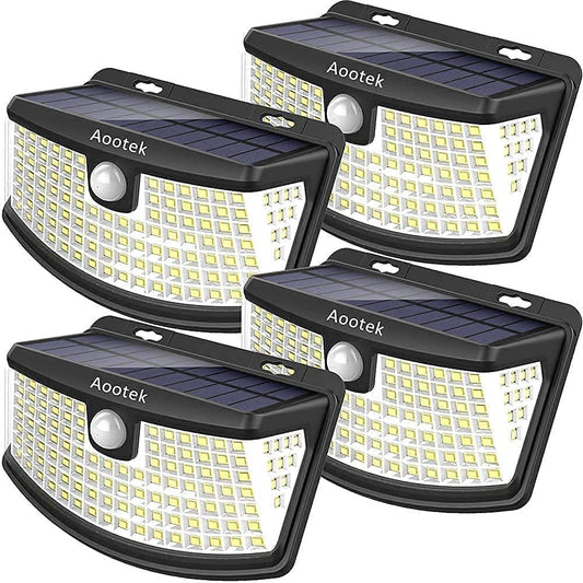 Aootek New Solar Motion Sensor Lights 120 LEDs with Lights Reflector,270° Wide Angle, IP65 Waterproof, Step Lights for Front Door, Yard, Garage, Deck (4 Pack)